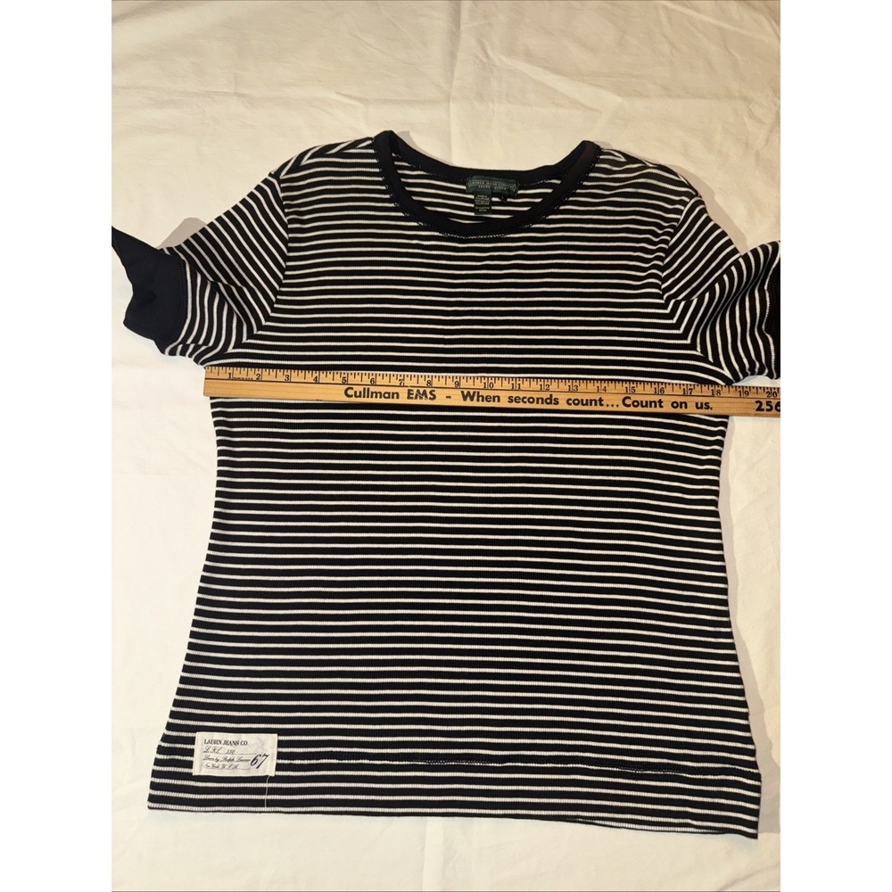 Lauren Jeans Co Ralph Lauren‎ Black White Stripe SS Top Cotton Size L - Picture 5 of 6